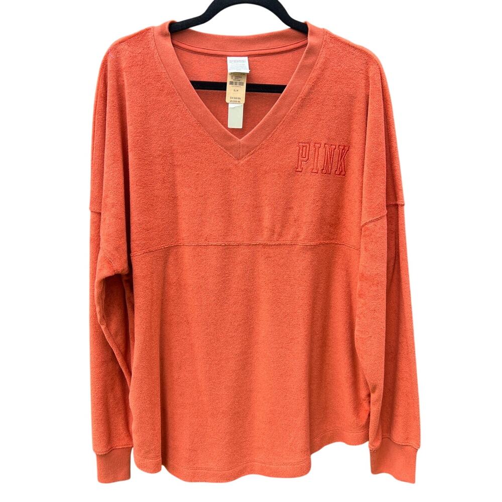 PINK Victoriaβs Secret NEW orange terry cloth spirit jersey pullover sweatshirt